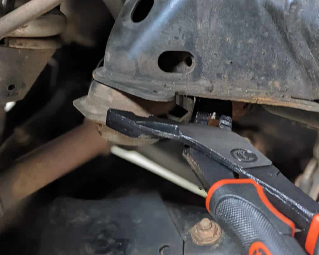 Removing the factory front bump stop from 4Runner