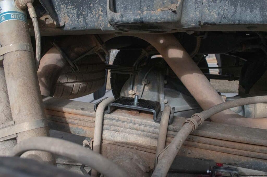 The new brackets installed on a Toyota Tundra for the SumoSprings