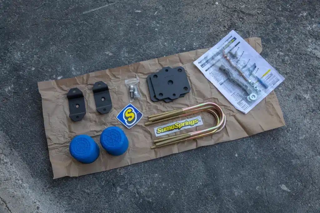 All the parts included in the SumoSprings Fit Kit